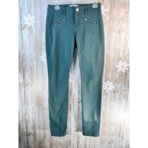 Cabi Womens Skinny Jeans Size 2 Green Mid Rise Zipper Pockets Button Slim Fit‎